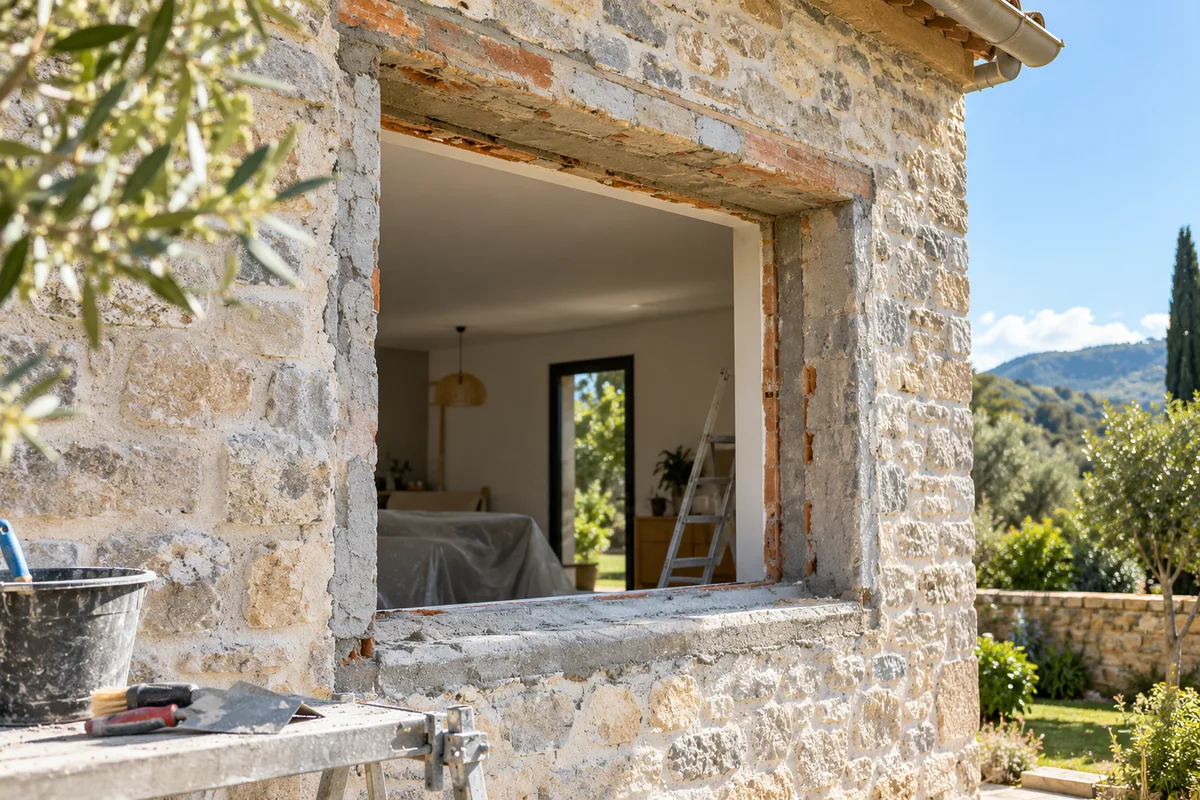 Ouverture de maçonnerie mise à nu après dépose totale, pose en rénovation ou dépose totale